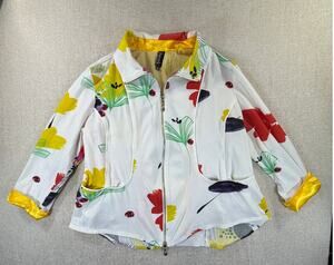 Berek Women 1X White Abstract Floral Print Full Zip Cottagecore Jacket Artsy